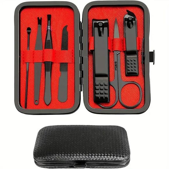 7pcs Manicure set, Nail Clippers Kit, Stainless Steel Black NEW Unisex - Picture 1 of 5
